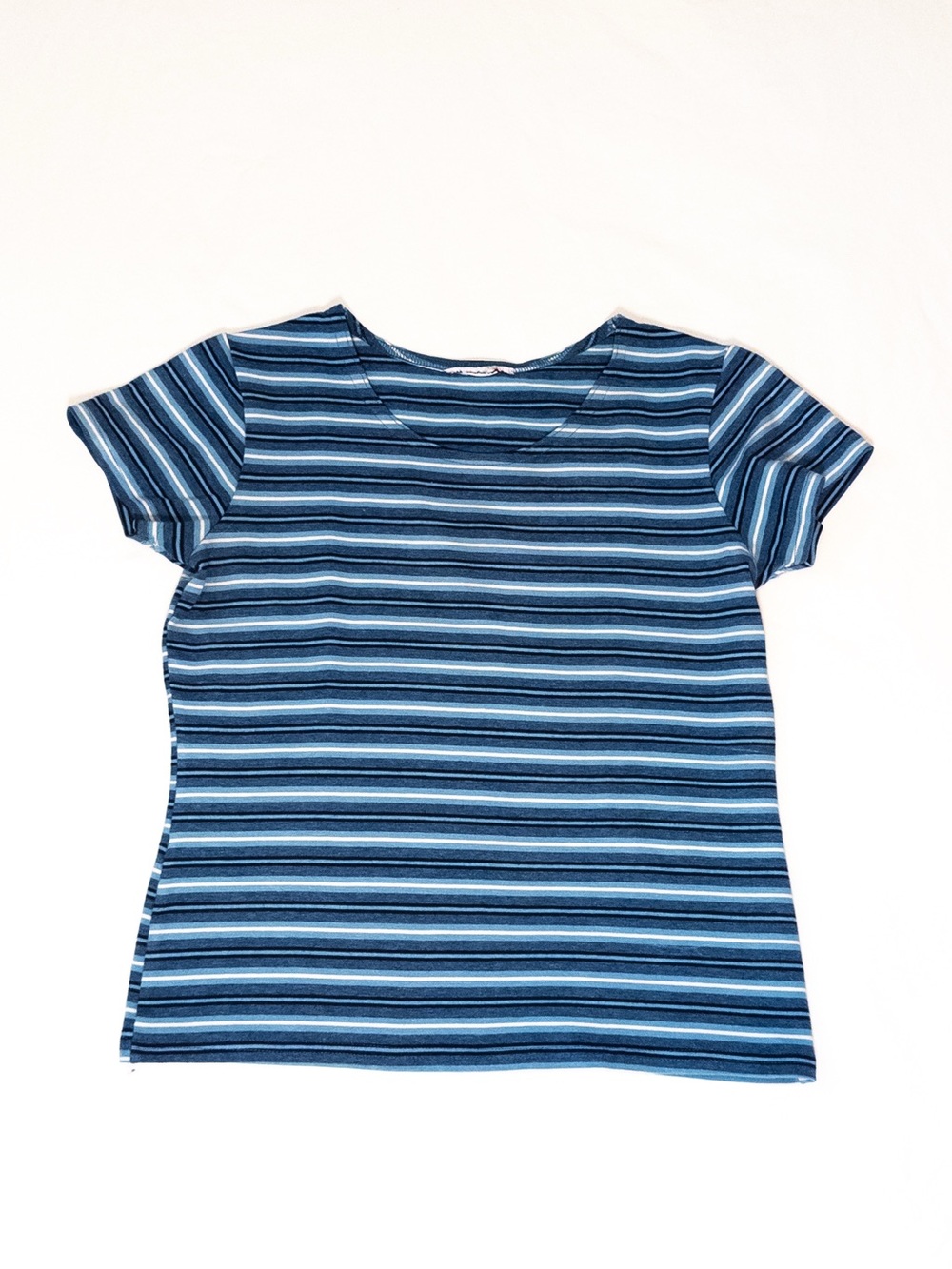 Vintage Blue White Striped Knit Short Sleeve Top XS/S Y2K Coastal